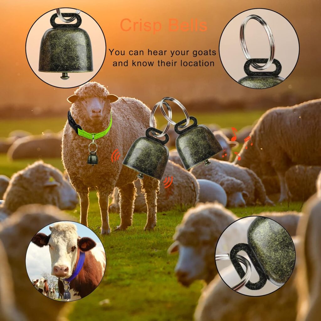 10 Pack Reflective Goat Collar with Crisp Bells,Adjustable Nylon Sheep Collar with Anti-Lost Grazing Copper Bell Quick-Release Buckle for Farm Livestock Goat Sheep Cow