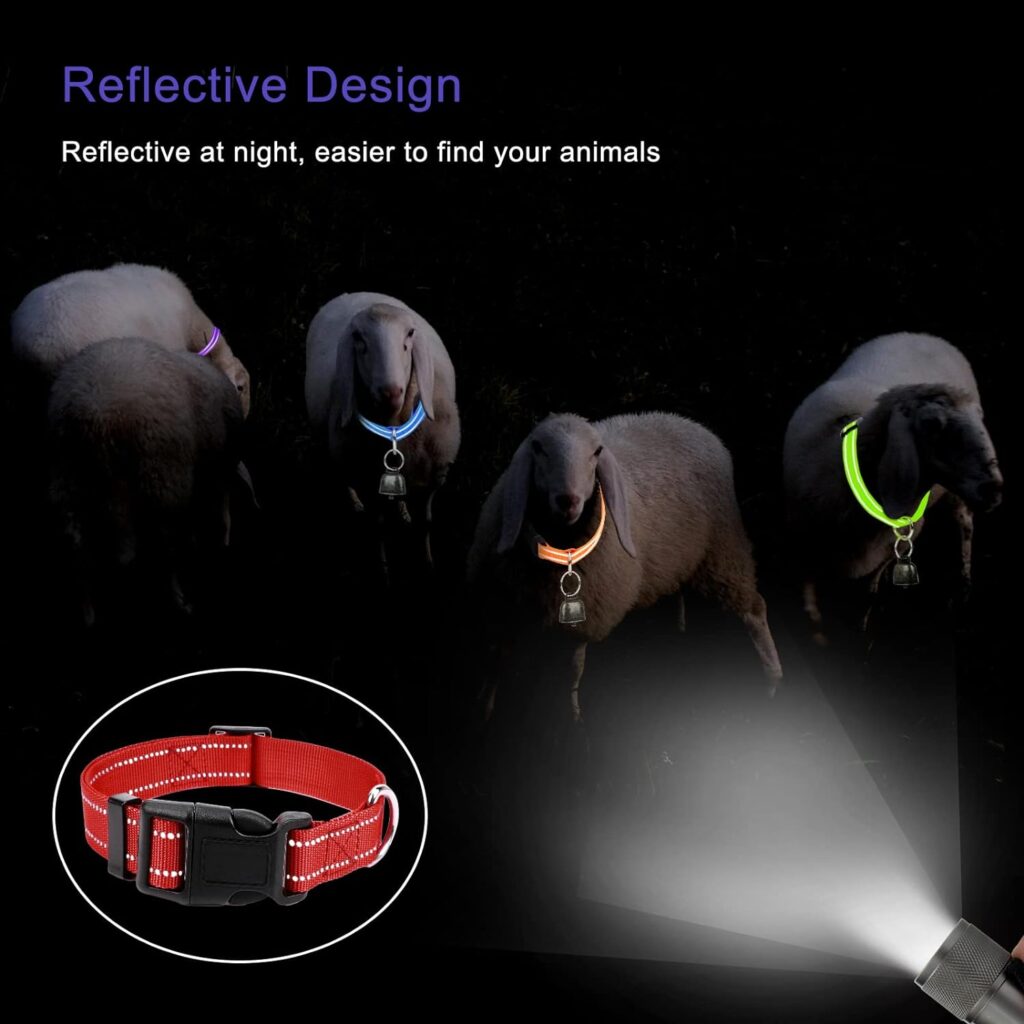 10 Pack Reflective Goat Collar with Crisp Bells,Adjustable Nylon Sheep Collar with Anti-Lost Grazing Copper Bell Quick-Release Buckle for Farm Livestock Goat Sheep Cow