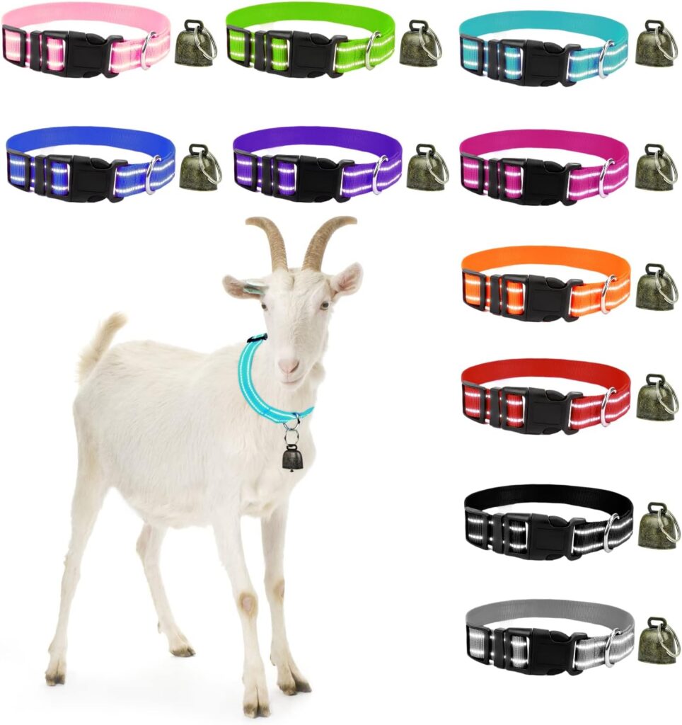 10 Pack Reflective Goat Collar with Crisp Bells,Adjustable Nylon Sheep Collar with Anti-Lost Grazing Copper Bell Quick-Release Buckle for Farm Livestock Goat Sheep Cow