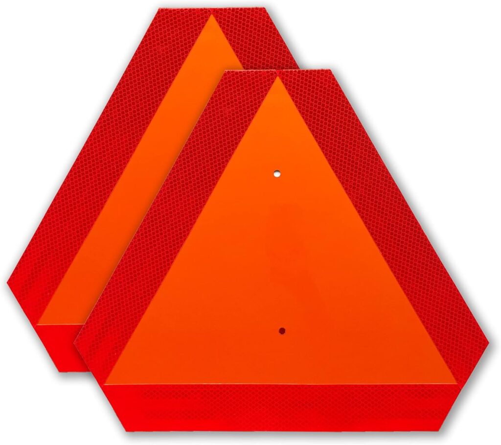 2 Pack Slow Moving Vehicle Triangle Sign, 14x16 Plastic Reflective Farm Triangle Safety Sign, Outdoor for Golf Cart Tractor UTV