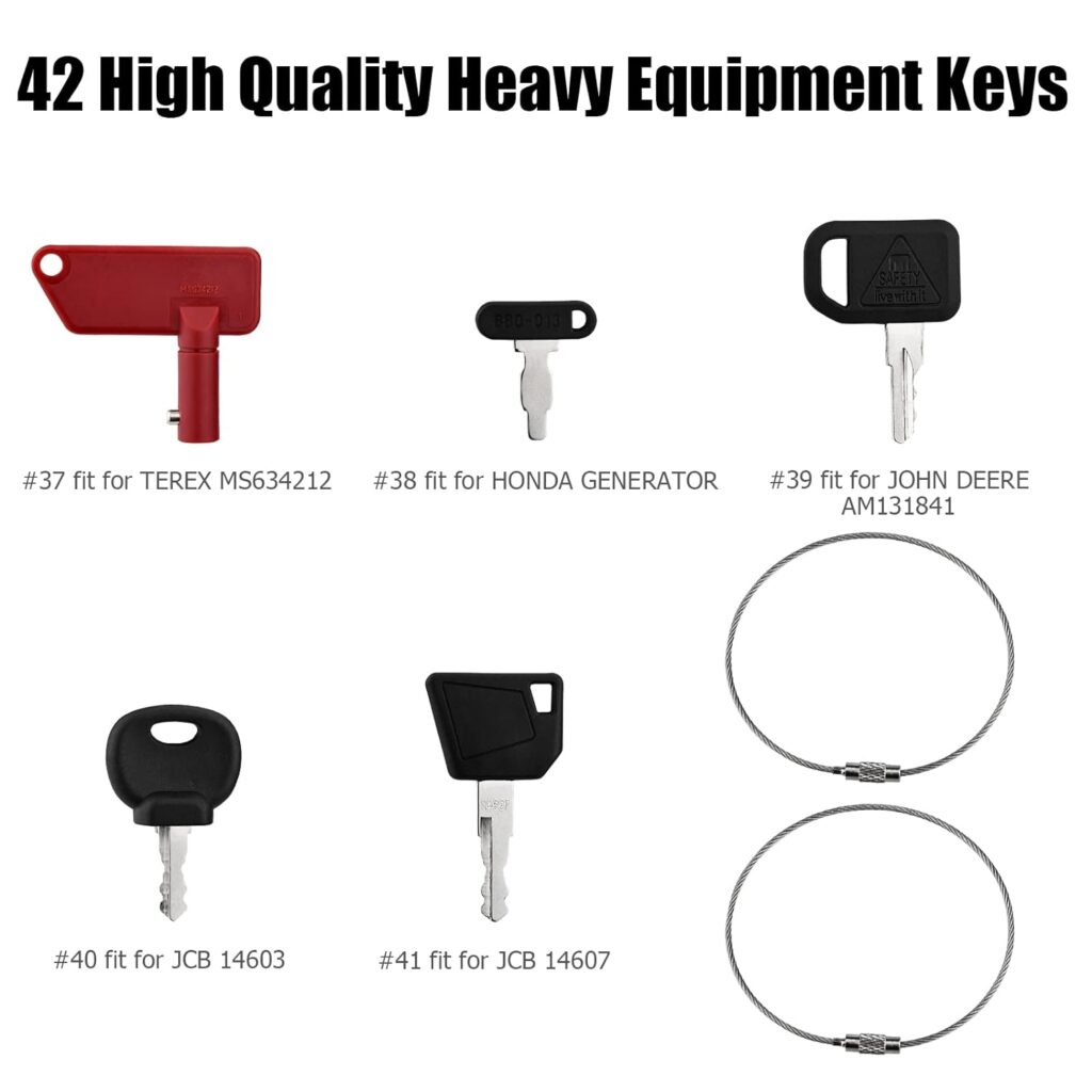 42 Heavy Equipment Keys Master Set, Construction Ignition Key for Cat Caterpillar Case JD John Deere Hyster Komatsu Kubota Yanmar Daewoo Takeuchi Ford New Holland Volvo JCB and More