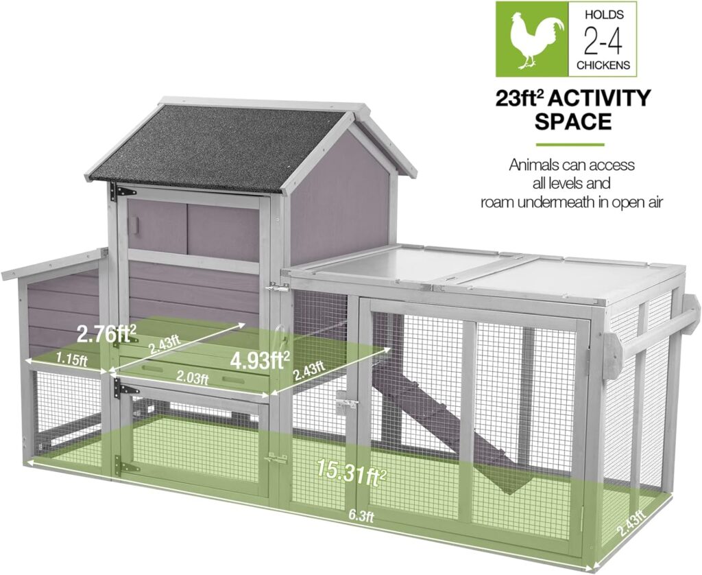 Chicken Coop 55ft² Large Chicken House with Run Wooden Hen House Poultry Cage with 6 Large Nesting Boxes,10-15 Chickens