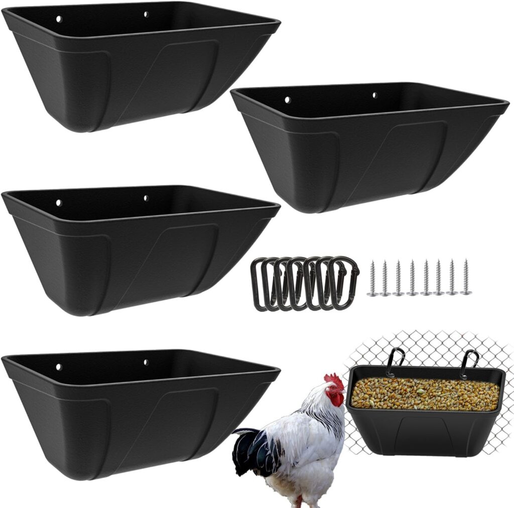 Fence Hanging Chicken Feeder for Duck, Piglets, Goat Feeder Poultry Feeding Container for Livestock Feed Trough Water Bucket(4)