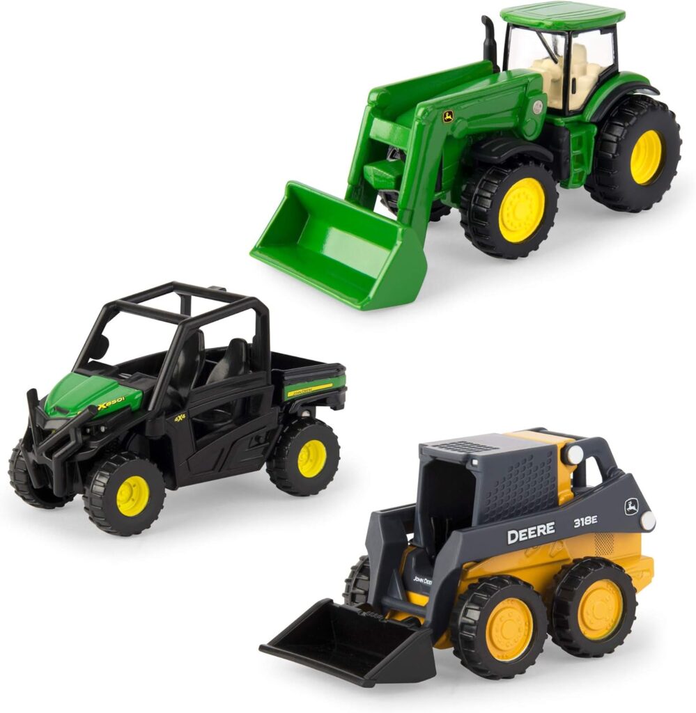 John Deere ERTL Iron Die-Cast Replicas - Includes John Deere Tractor, Gator, and Skid Steer Farm Toys with Collectible Display Box - John Deere Tractor Toys - 3 Inch, Green, 3 Count