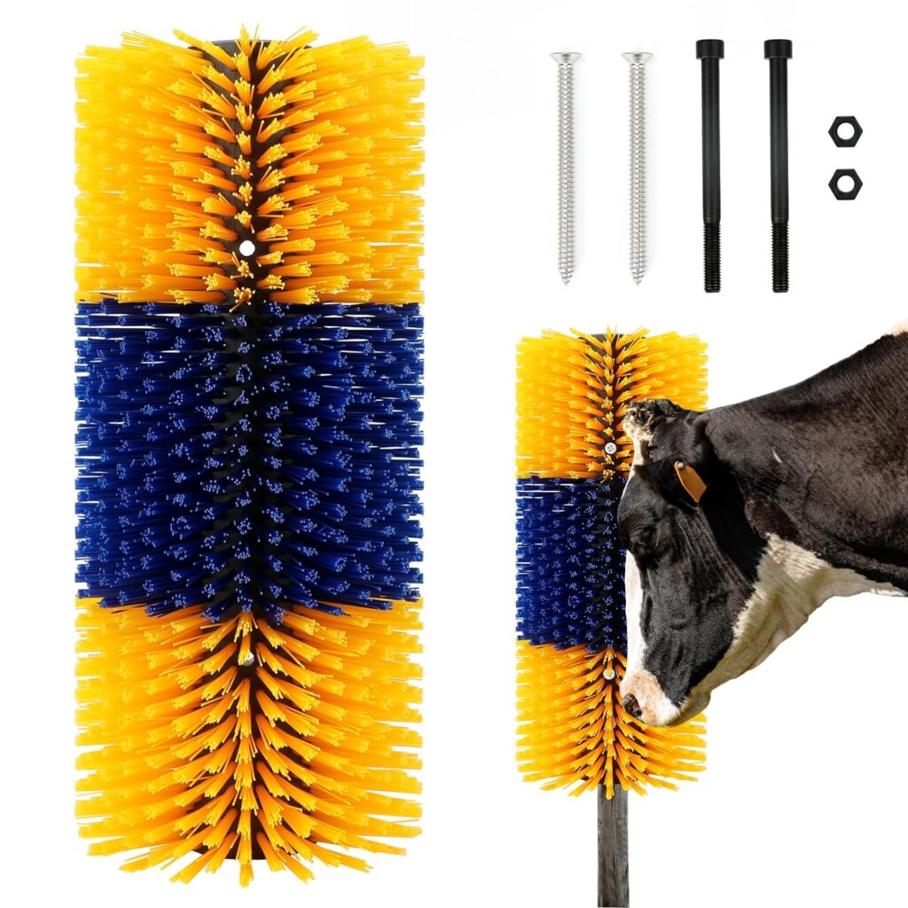 Livestock Scratch Brush, Cattle Brush Relieves Itching and Cleansing Massage Brush Kit, Cattle Supplies Suitable for Cows, Horses, Sheep  Pigs with 2 Screws（Yellow）