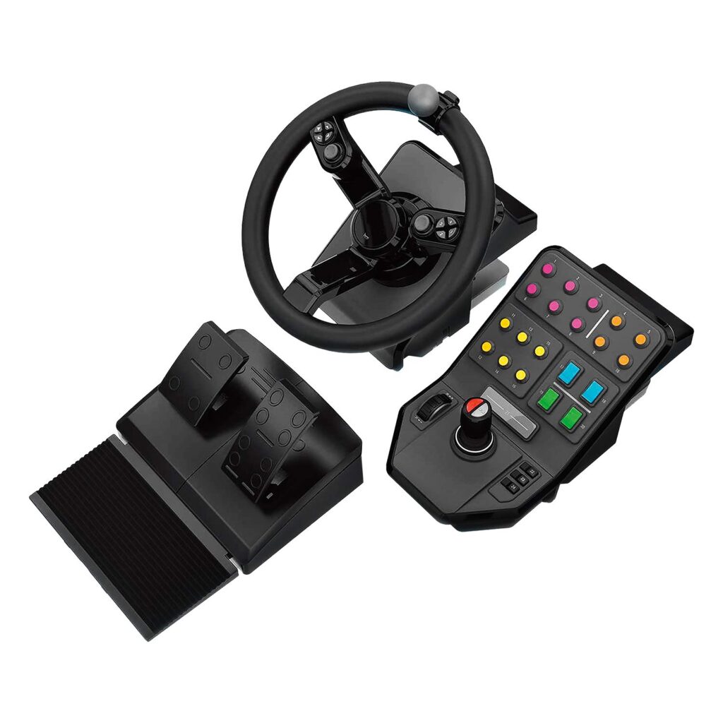 Logitech G Farm Simulator Heavy Equipment Bundle (2nd Generation), Steering Wheel Controller for Farm Simulation 22 (or Older), Pedals, Vehicle Side Panel Control Deck for PC