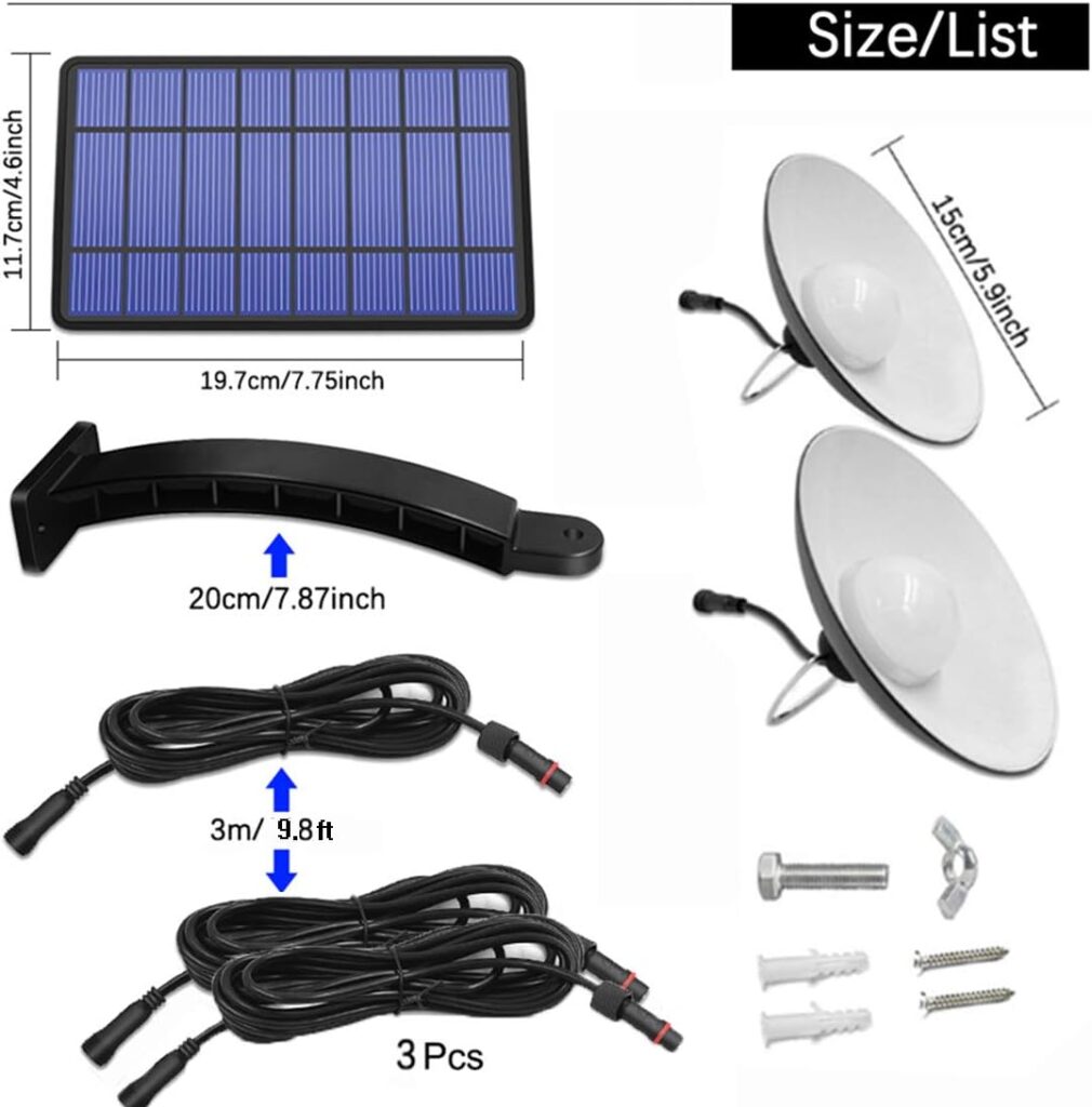 Solar Pendant Lights Upgraded Double Bulb Lights IP65 Waterproof Dusk to Dawn Auto Lamp with Remote Controller for Outdoor Shed Barn Chicken Coop Bullpen Pig Pen Stables Tents etc(Dual Lamp)