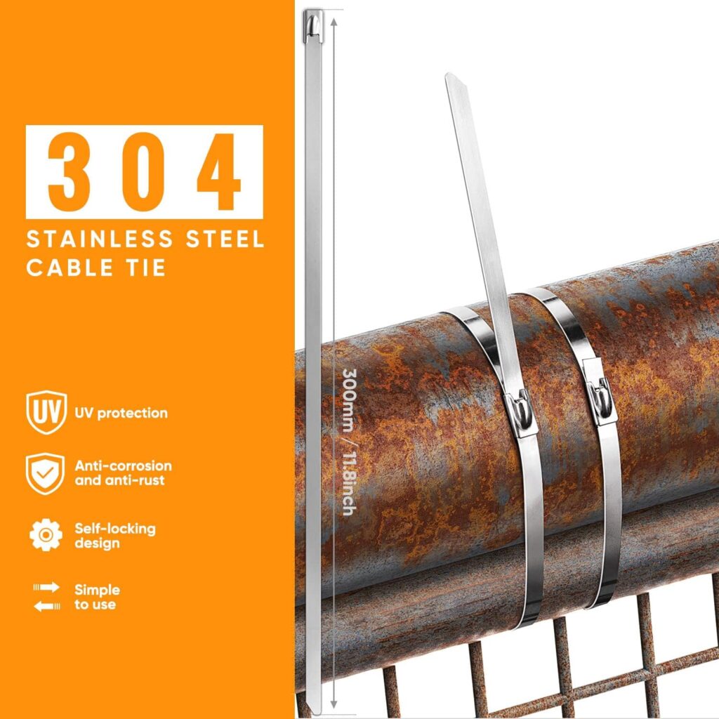 Stainless Steel Cable Tie Gun, Special Tool For Fastening And Cutting Metal Cable Ties, With 150pcs 11.8in Uv Resistant Stainless Steel Cable Ties For Fence Exhaust Pipe Outdoor.