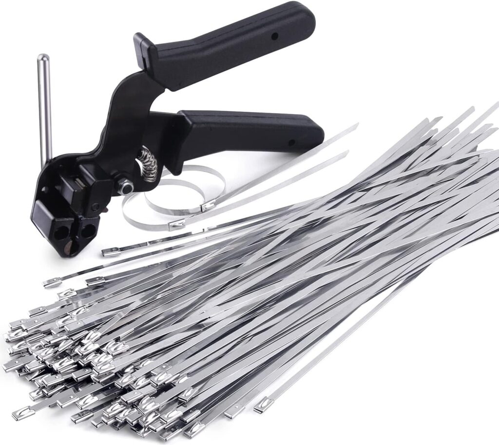 Stainless Steel Cable Tie Gun, Special Tool For Fastening And Cutting Metal Cable Ties, With 150pcs 11.8in Uv Resistant Stainless Steel Cable Ties For Fence Exhaust Pipe Outdoor.