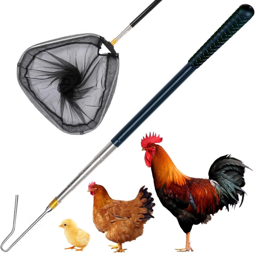 Upgraded Chicken Net and Chicken Catcher Leg Hook, Stainless Steel Retractable Long Chicken Catcher, Farm Tools for Poultry Chicken Turkeys Geese Ducks Birds Small Animals and Fish