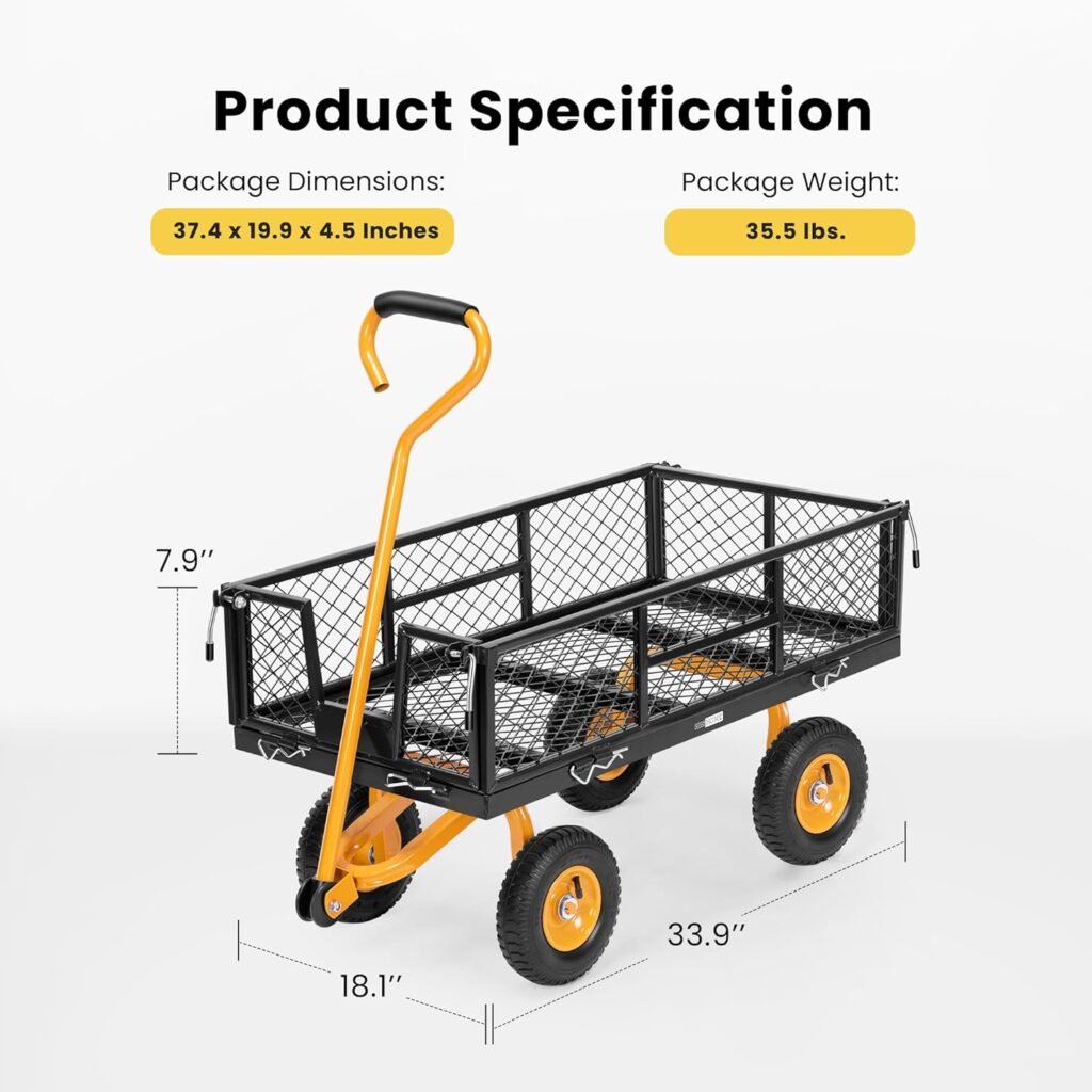 VIVOHOME Heavy Duty 880 Lbs Capacity Mesh Steel Garden Cart Folding Utility Wagon with Removable Sides and 4.10/3.50-4 inch Wheels (Green)